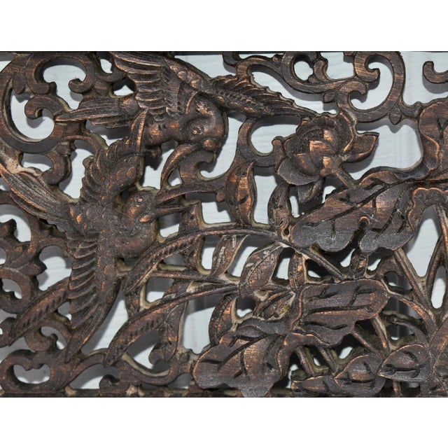 Vintage (1950's)Rectaugular Plaque has a Chinese Style. Made of Wood - Carved with Birds & Floral Details. The...