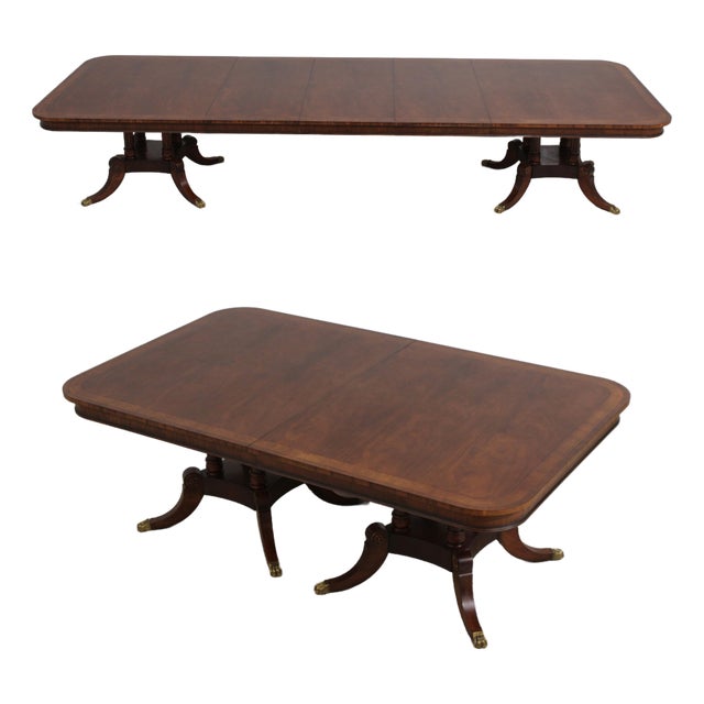 Henredon Mahogany Double Pedestal Inlaid Dining Table For Sale