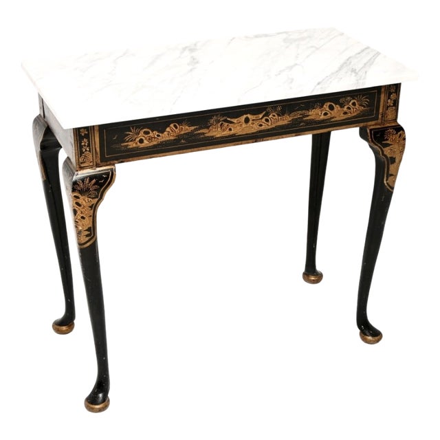 Antique Victorian Lacquered Chinoiserie Marble Top Side Table, 1870 For Sale