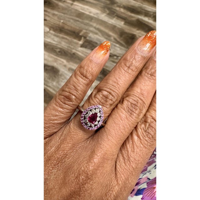 Red Roshe Jewels Ruby Ring With Pink Sapphire and Diamond White Gold Engagement Ring, Size 7 For Sale - Image 8 of 9