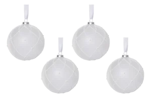 Frosted Ball Ornaments with White Glitter, Set of 4, 4.75"