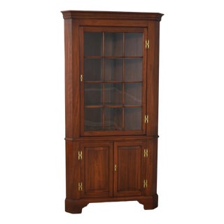 Henkel Harris Cherry Lighted Curio Corner Cabinet For Sale