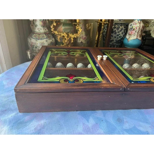 Late 20th Century Vintage Art Deco Style Painted Glass Panel Spice Rack Cabinet With 30 Bottles For Sale - Image 10 of 12