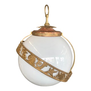 Neoclassical Nautical Hanging Globe Pendant Light 1950s For Sale