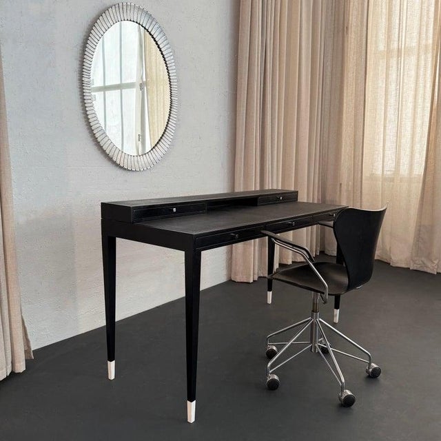 Italian Designer Tiered Black Lacquer Shagreen Leather Writing Desk For Sale In New York - Image 6 of 14