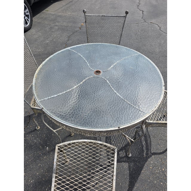 Vintage Rare 1960's Russell Woodard Attributed Mesh Wrought Iron Patio Glass Table and 4 Chairs For Sale - Image 18 of 18