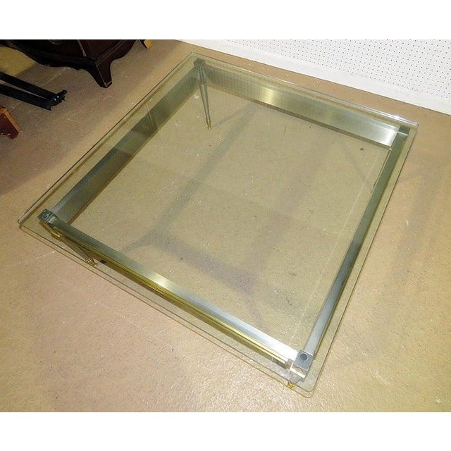 1950s Square Steel Brass French Directoire Style Coffee Table Attributed John Vesey For Sale - Image 5 of 11
