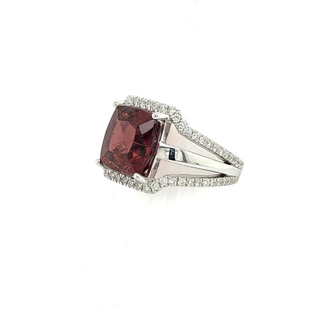 2010s Natural Tourmaline Diamond Ring 6.5 14k White Gold 5.89 TCW Certified For Sale - Image 5 of 18
