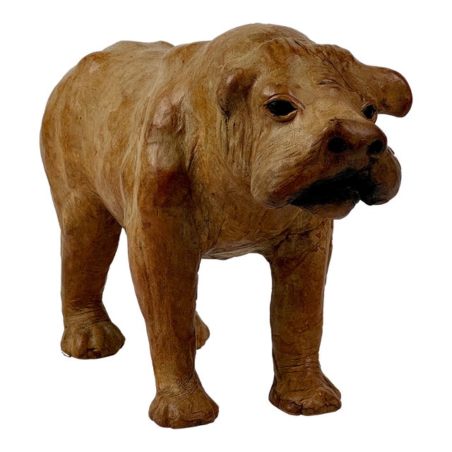 1970s Vintage Handmade Tan Leather French Bulldog Sculpture Figurine For Sale