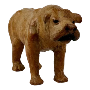 1970s Vintage Handmade Tan Leather French Bulldog Sculpture Figurine