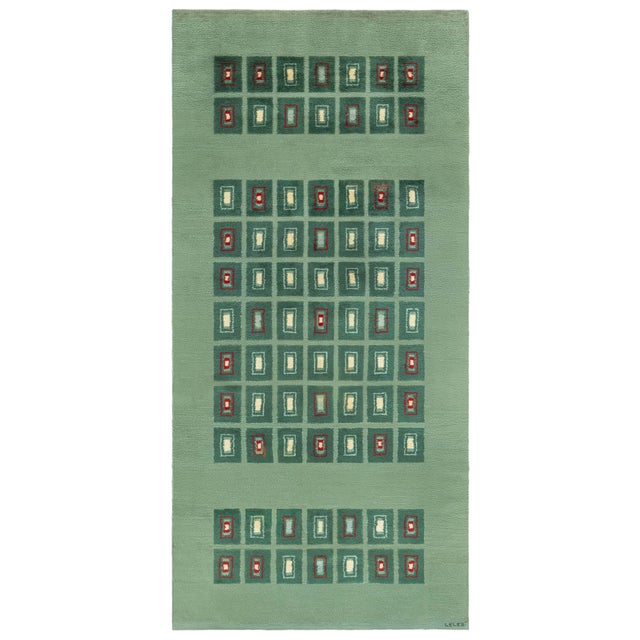 Doris Leslie Blau French Art Deco Vintage Geometric Sage Rug By Paule Leleu For Sale