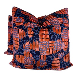 Jiun Ho "Serengeti Velvet" in Laterite 22" Pillows-a Pair For Sale