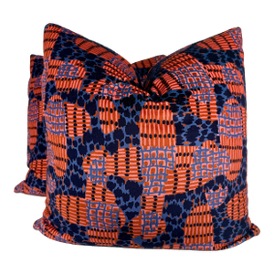 Jiun Ho "Serengeti Velvet" in Laterite 22" Pillows-a Pair