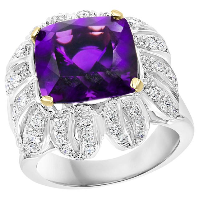 6.5 Carat Amethyst And 1.5 Carat Diamond Ring 18 Karat White Gold, 1970s, Italy For Sale - Image 15 of 18