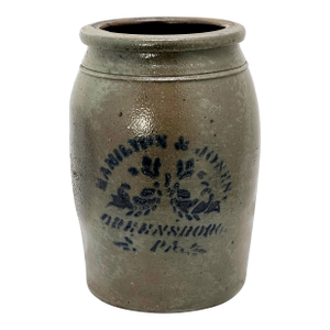 Antique American Blue Decorated Stoneware 1 Gallon Jar by Hamilton & Jones in Greensboro Pennsylvania