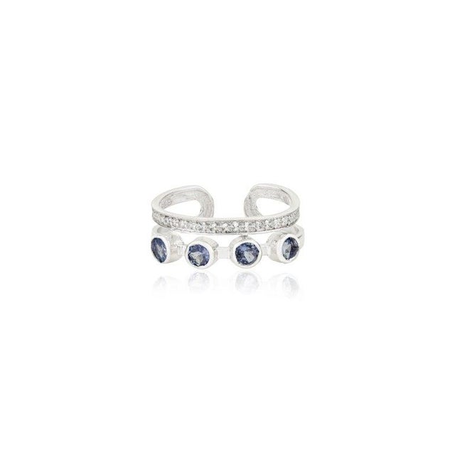 Open Cuff Double Band Ring With Tanzanite & Zircon for Her, Size 7.5 For Sale - Image 9 of 12