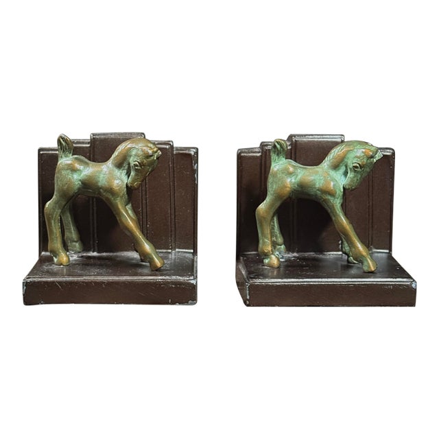 Antique Art Deco Metal Horse Bookends For Sale