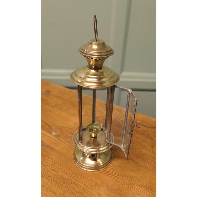 Metal Vintage Etched Glass 6-Sided Candle Lanterns, 1970, Set of 2 For Sale - Image 7 of 9