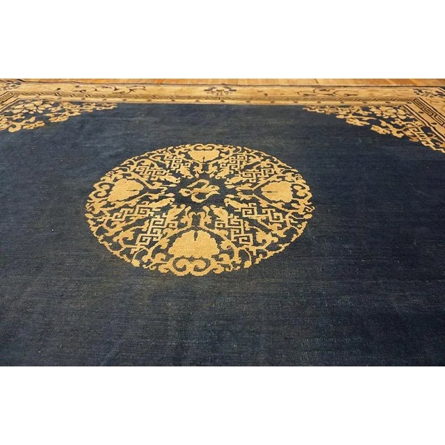 Navy Blue 1920s Blue Navy Medallion Antique Chinese Peking Rug 8' 4" X 7' Knotted Pile Wool Carpet For Sale - Image 8 of 15