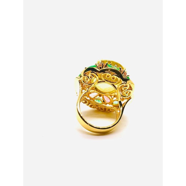 Bochic “Orient” Vintage Diamond, Lemon Quartz & Pink Tourmaline Ring Set 18 K Gold & Silver Natural Lemon Quartz 12.00...