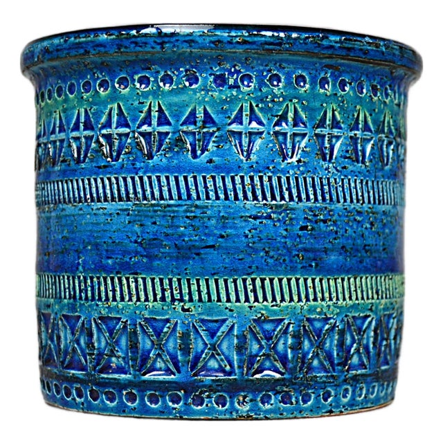 Rimini Blue Flowerpot Cover or Vase by Aldo Londi for Bitossi, 1950s For Sale