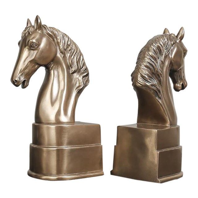 Early 21st Century Pair of Cold Cast Bronze Horse Head Bookends / Sculptures For Sale