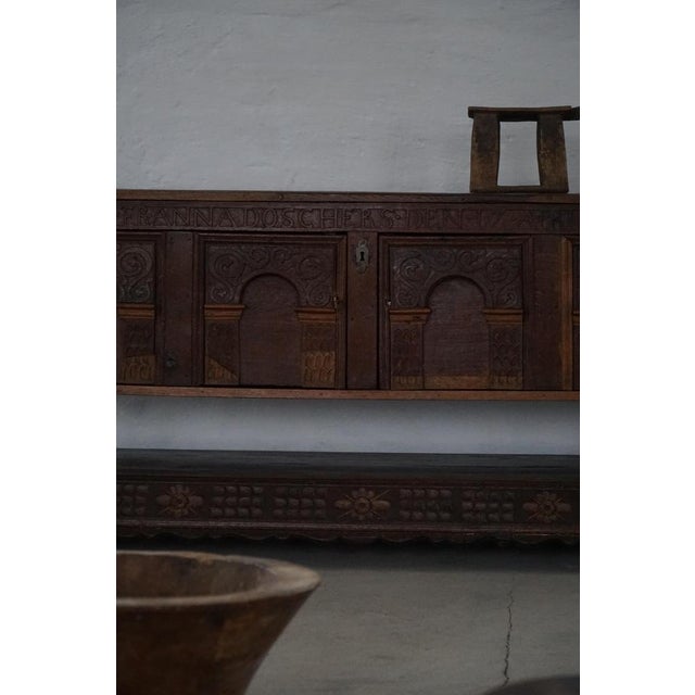 Danish Baroque Oak Sideboard with Carved Details, 1750s For Sale - Image 6 of 17