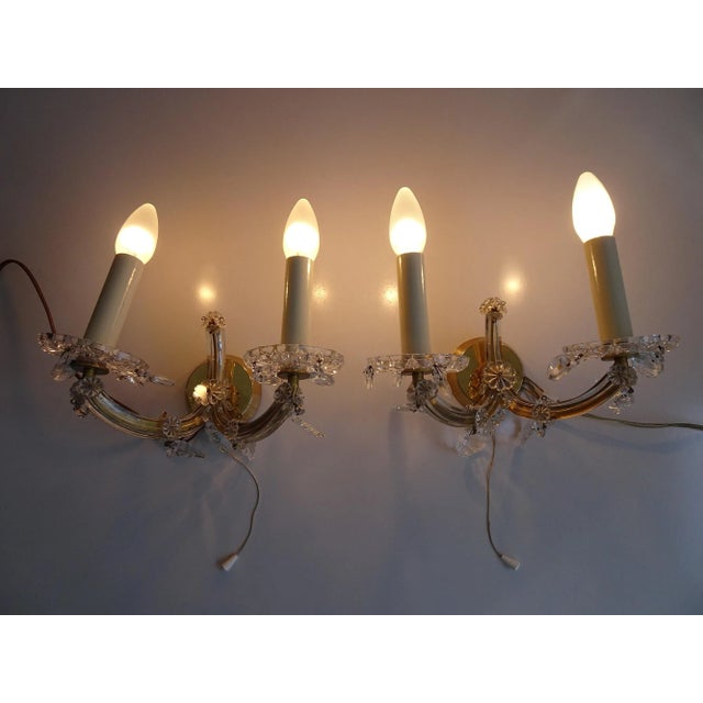 Maria Theresa Style Crystal Glass Wall Lamps, 1960s, Set of 2 For Sale - Image 4 of 11