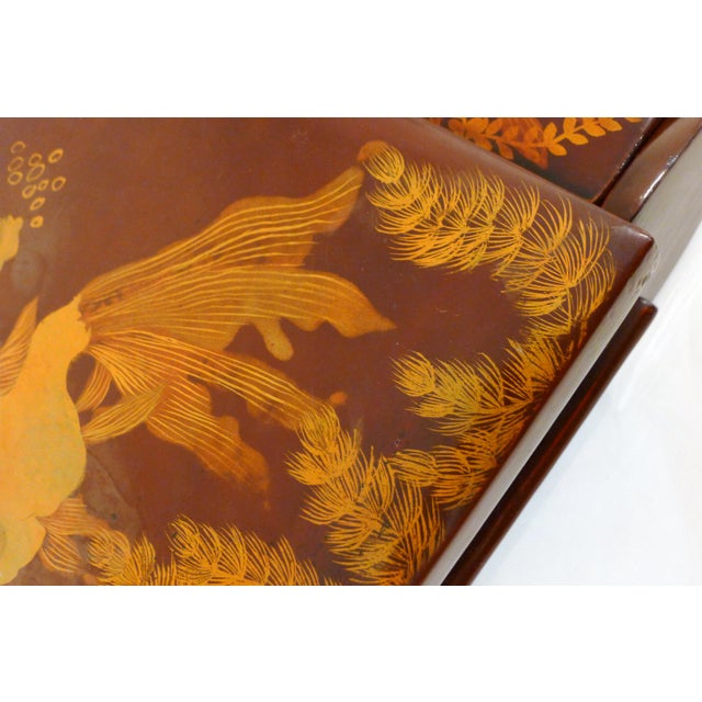 Large Mid-Century Asianf Lacquered Wood Jewelry Box with Fish, 1950s For Sale - Image 16 of 18