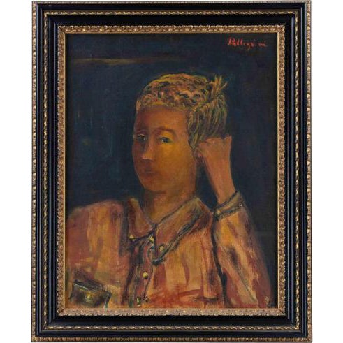 Sirio Pellegrini, Portrait, Oil Painting on Board, 1974 For Sale