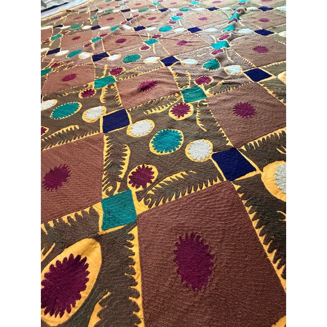 Brown Gold Lattice Cotton Suzani Wall Decor For Sale - Image 10 of 10