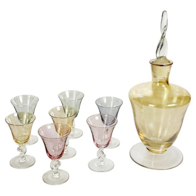 20th Century Italian Multicolored Art Glass Carafe and Glasses, Italy, Set of 8 For Sale - Image 13 of 13