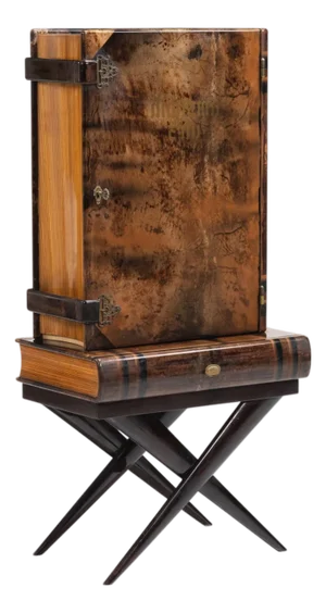 Aldo Tura Lacquered Goatskin Book Form Bar Cabinet, Italy, 1950's.