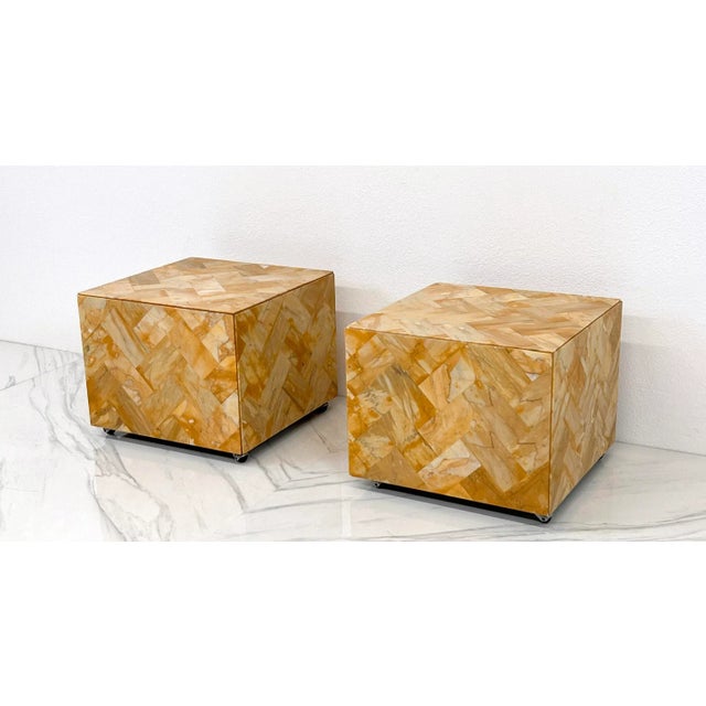 Gemstone 1970's Herringbone Onyx Pedestal Cocktail Tables, a Pair For Sale - Image 7 of 11