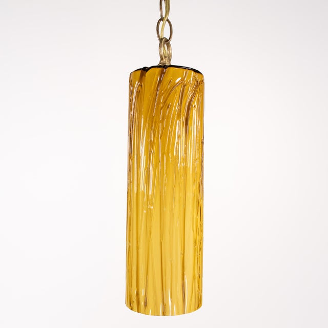 Set of 4 Mid-Century Murano Tubular Pendant Lights in Amber Cased Over White Glass Inspired by Carlo Nason For Sale - Image 11 of 18