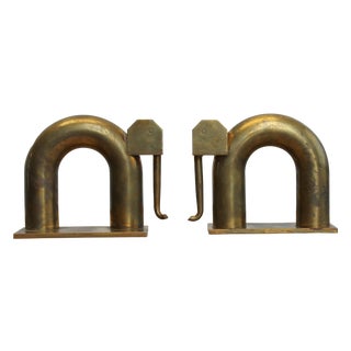 Modernist Brass Elephant Bookends by Chase For Sale