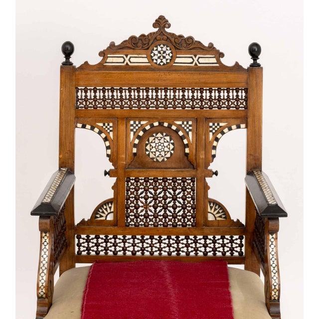 Moroccan Pair of Moroccan Inlaid Walnut Armchairs For Sale - Image 3 of 12