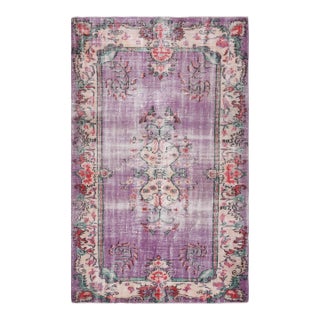 1970s Vintage Turkish Handmade Wool Cotton Purple Area Rug For Sale