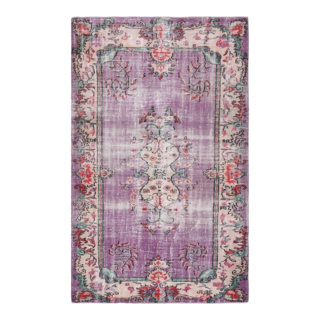 1970s Vintage Turkish Handmade Wool Cotton Purple Area Rug For Sale