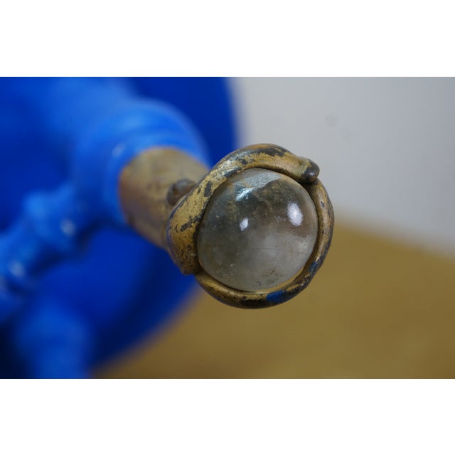 Antique Victorian H Holtzman & Sons Blue Piano Stool Glass Ball & Claw 19" For Sale - Image 14 of 18