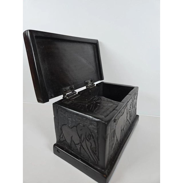 Vintage Hand-Carved Dark Wood Elephant Trinket Jewelry Box Hinged Safari Decor For Sale - Image 13 of 18