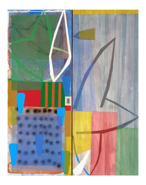 Contemporary Abstract Mixed Media on Joined Canvas Panels Painting "Bloomstone (Greenhouse)" by Michael Barringer