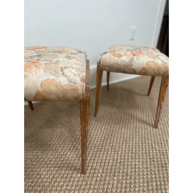 Wood Mid 20th Century French Mid-Century Cerused Oak Stools - a Pair For Sale - Image 7 of 12