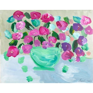 Laura Davis (American, North Carolina, 21st C.) “Violet Roses in Vase” Acrylic on Canvas For Sale