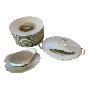 Vintage Alt Schonwald Bavarian Porcelain Fish Dishes- Set of 14