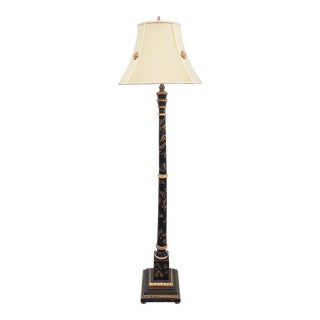 Chinoiserie Style Gilt Decorated Ebonized Floor Lamp For Sale
