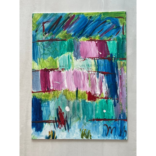 Abstract mixed media on canvas board Phtalo Yellow with Pink.