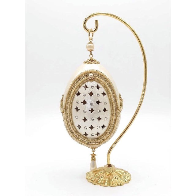 Pierre Lorren Natural Egg Hand Carved Faberge Egg Style Austrian Crystal Pure Gold Deco Handmade 1997 Vintage Egg For Sale - Image 10 of 16