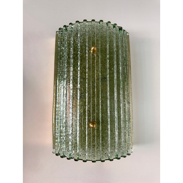 Mid-Century Modern Contemporary Pair of Green Granita Murano Glass and Brass Sconces, Italy For Sale - Image 3 of 12