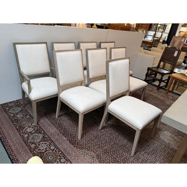 Linen Restoration Hardware Heston Dining Table + Eight Linen Dining Chairs, Set For Sale - Image 8 of 12